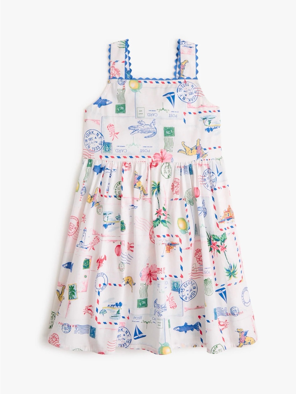 Crewcuts Girls White Dress with Postcard Print Beach Vacation Nantucket Travel 6